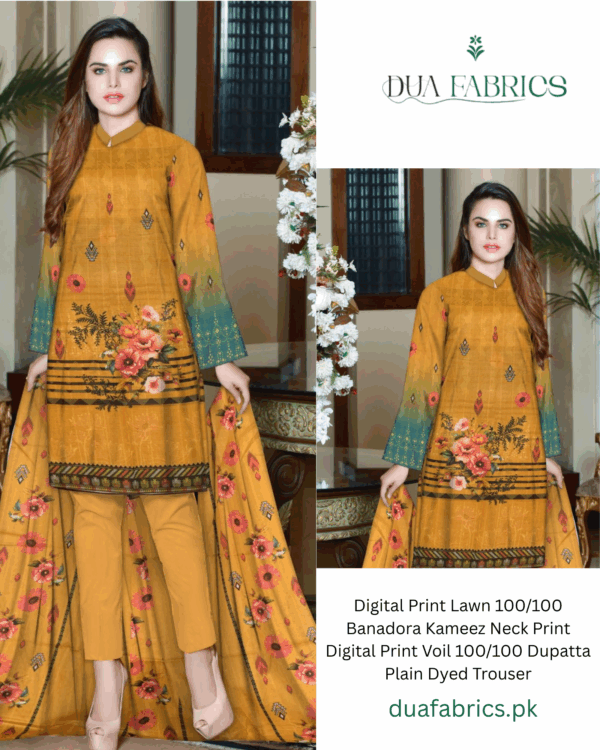 Digital print lawn 9070 neck two head sequence embroidery digital print banadora 100100 voil dupatta plain dyed trouser vol #589 (10)