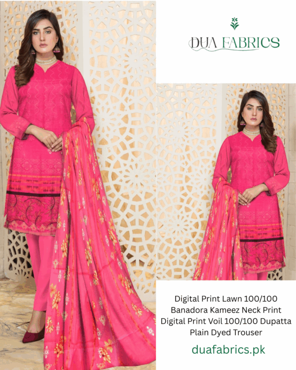 Digital print lawn 9070 neck two head sequence embroidery digital print banadora 100100 voil dupatta plain dyed trouser vol #589 (13)