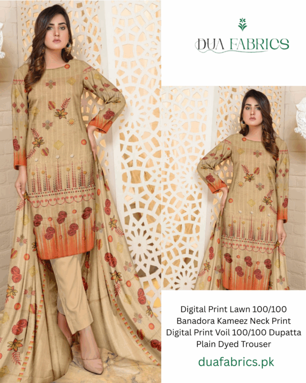 Digital print lawn 9070 neck two head sequence embroidery digital print banadora 100100 voil dupatta plain dyed trouser vol #589 (15)