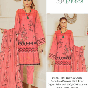 Digital print lawn 9070 neck two head sequence embroidery digital print banadora 100100 voil dupatta plain dyed trouser vol #589 (16)