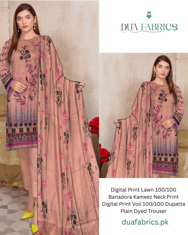 Digital print lawn 9070 neck two head sequence embroidery digital print banadora 100100 voil dupatta plain dyed trouser vol #589 (17)