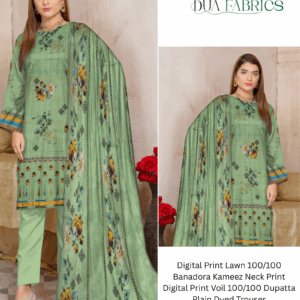 Digital print lawn 9070 neck two head sequence embroidery digital print banadora 100100 voil dupatta plain dyed trouser vol #589 (18)