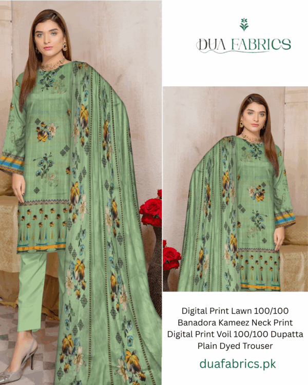 Digital print lawn 9070 neck two head sequence embroidery digital print banadora 100100 voil dupatta plain dyed trouser vol #589 (18)