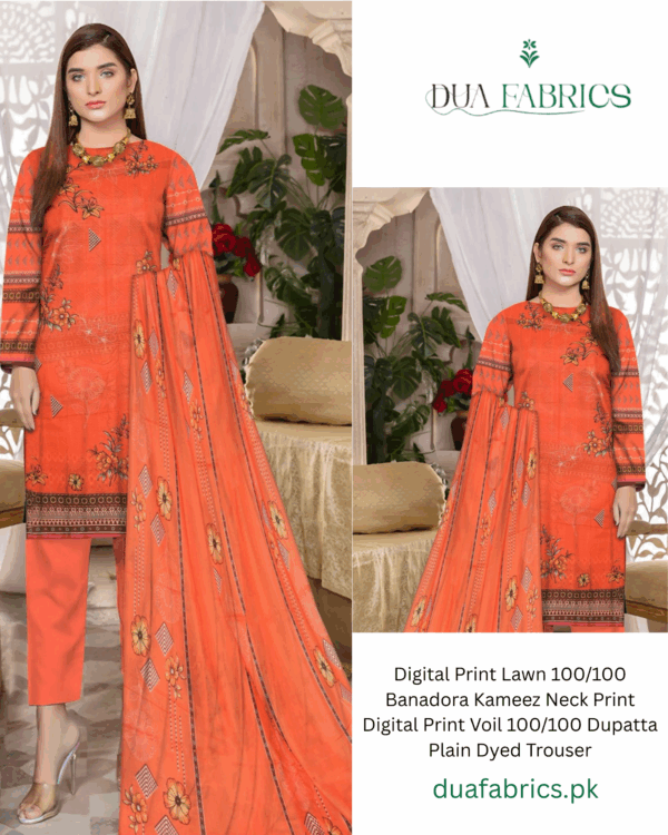 Digital print lawn 9070 neck two head sequence embroidery digital print banadora 100100 voil dupatta plain dyed trouser vol #589 (19)