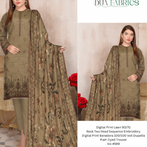 Digital print lawn 9070 neck two head sequence embroidery digital print banadora 100100 voil dupatta plain dyed trouser vol #589 (2)