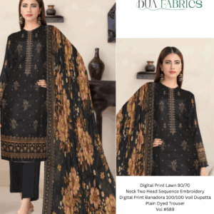 Digital print lawn 9070 neck two head sequence embroidery digital print banadora 100100 voil dupatta plain dyed trouser vol #589