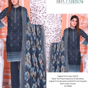 Digital print lawn 9070 neck two head sequence embroidery digital print banadora 100100 voil dupatta plain dyed trouser vol #589 (4)