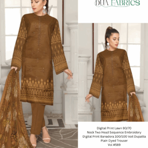 Digital print lawn 9070 neck two head sequence embroidery digital print banadora 100100 voil dupatta plain dyed trouser vol #589 (5)