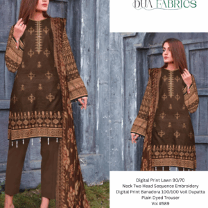 Digital print lawn 9070 neck two head sequence embroidery digital print banadora 100100 voil dupatta plain dyed trouser vol #589 (9)