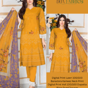 Copy of digital print lawn 9070 neck two head sequence embroidery digital print banadora 100100 voil dupatta plain dyed trouser vol #589 (1)