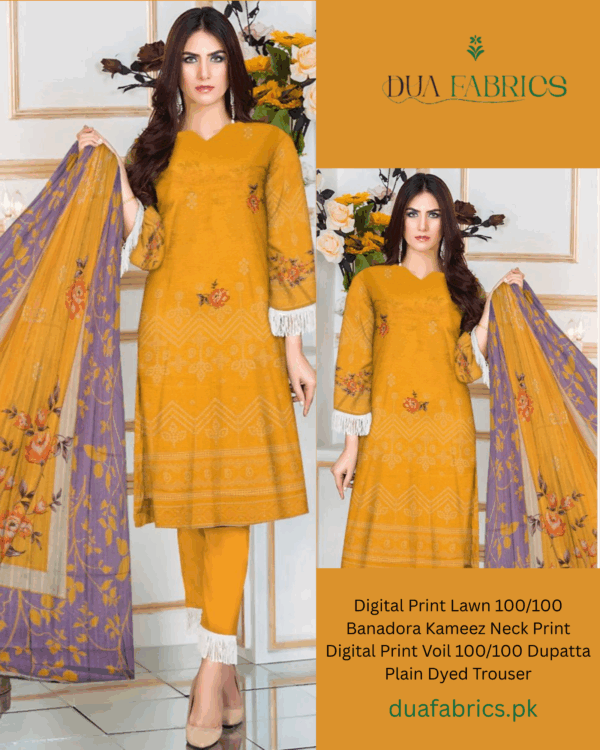Copy of digital print lawn 9070 neck two head sequence embroidery digital print banadora 100100 voil dupatta plain dyed trouser vol #589 (1)