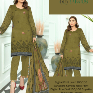 Copy of digital print lawn 9070 neck two head sequence embroidery digital print banadora 100100 voil dupatta plain dyed trouser vol #589 (3)