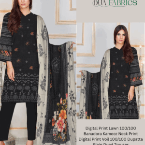Copy of digital print lawn 9070 neck two head sequence embroidery digital print banadora 100100 voil dupatta plain dyed trouser vol #589