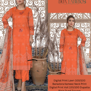 Copy of digital print lawn 9070 neck two head sequence embroidery digital print banadora 100100 voil dupatta plain dyed trouser vol #589 (4)