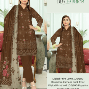 Copy of digital print lawn 9070 neck two head sequence embroidery digital print banadora 100100 voil dupatta plain dyed trouser vol #589 (5)