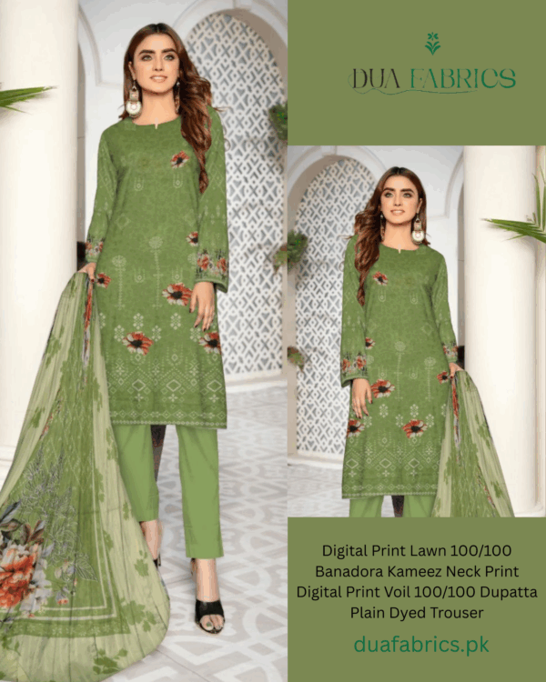 Copy of digital print lawn 9070 neck two head sequence embroidery digital print banadora 100100 voil dupatta plain dyed trouser vol #589 (6)