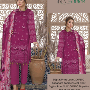 Copy of digital print lawn 9070 neck two head sequence embroidery digital print banadora 100100 voil dupatta plain dyed trouser vol #589 (7)