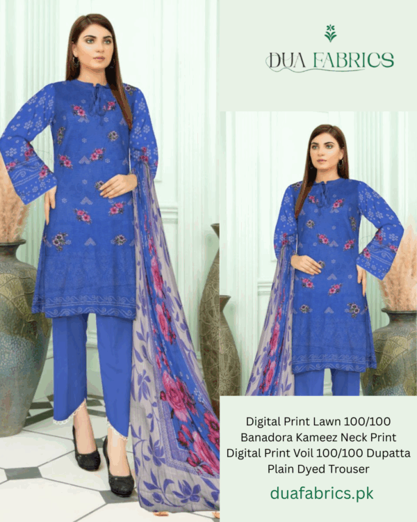 Copy of digital print lawn 9070 neck two head sequence embroidery digital print banadora 100100 voil dupatta plain dyed trouser vol #589 (8)