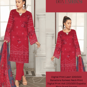 Copy of digital print lawn 9070 neck two head sequence embroidery digital print banadora 100100 voil dupatta plain dyed trouser vol #589 (9)