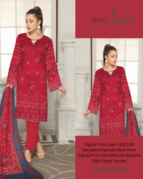 Copy of digital print lawn 9070 neck two head sequence embroidery digital print banadora 100100 voil dupatta plain dyed trouser vol #589 (9)